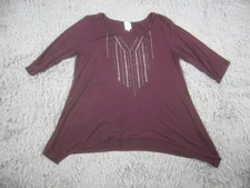 Naif Womens Blouse 1X Purple 3/4 Long Sleeve Casual Tunic Top Sequin Detail