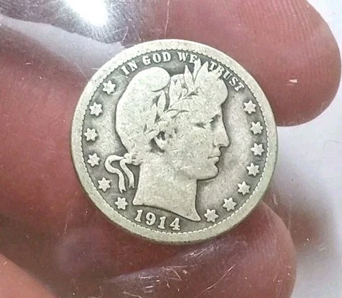 Lot of 2 U.S. Quarters 90% Silver 1914 D Barber 1915 D Barber Lot  #35