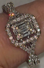Exquisite White Gold 0.70ct Emerald Cut Diamond Halo Engagement Ring Size M