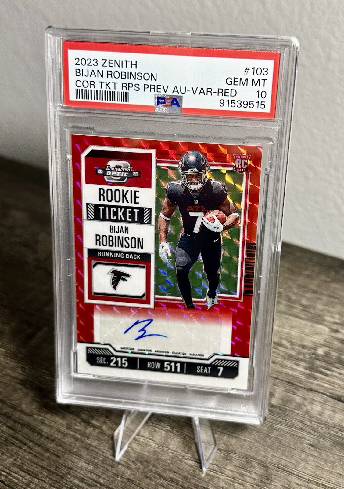 Bijan Robinson Panini Zenith Contenders Optic Rookie Ticket Rps Preview Autographs #103 Red