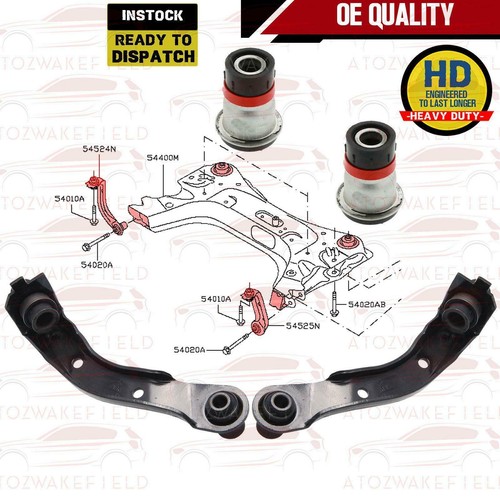 FOR NISSAN MICRA K12 NV200 FRONT SUBFRAME MOUNT MOUNTING 2 LINKS ARMS 2 BUSHES - Picture 2 of 6
