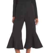 Eliza J Women Sz 6 Black High Rise Cropped Flounce Ruffle Hem Back Zipper Pants