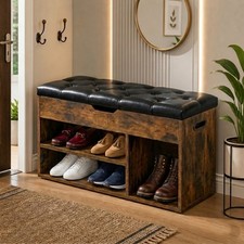 Image of Ottoman Shoe Storage Bench Velvet Seat Wooden Hallway Entryway Rack Multi Colour