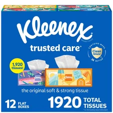 Kleenex Trusted Care Facial Tissues 12 boxes, 160 tissues/box