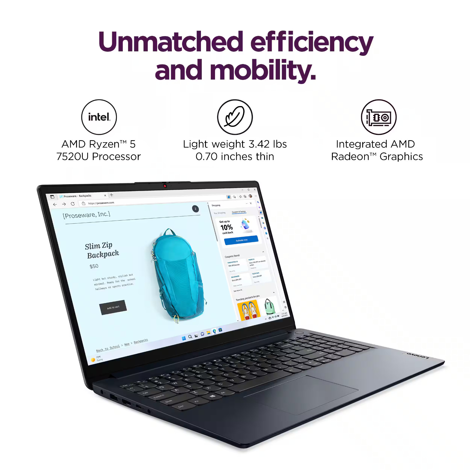 Laptop Lenovo IdeaPad 15.6" FHD táctil AMD Ryzen 5, 8GB RAM 512GB SSD, Win 11 Pro, imagen 6