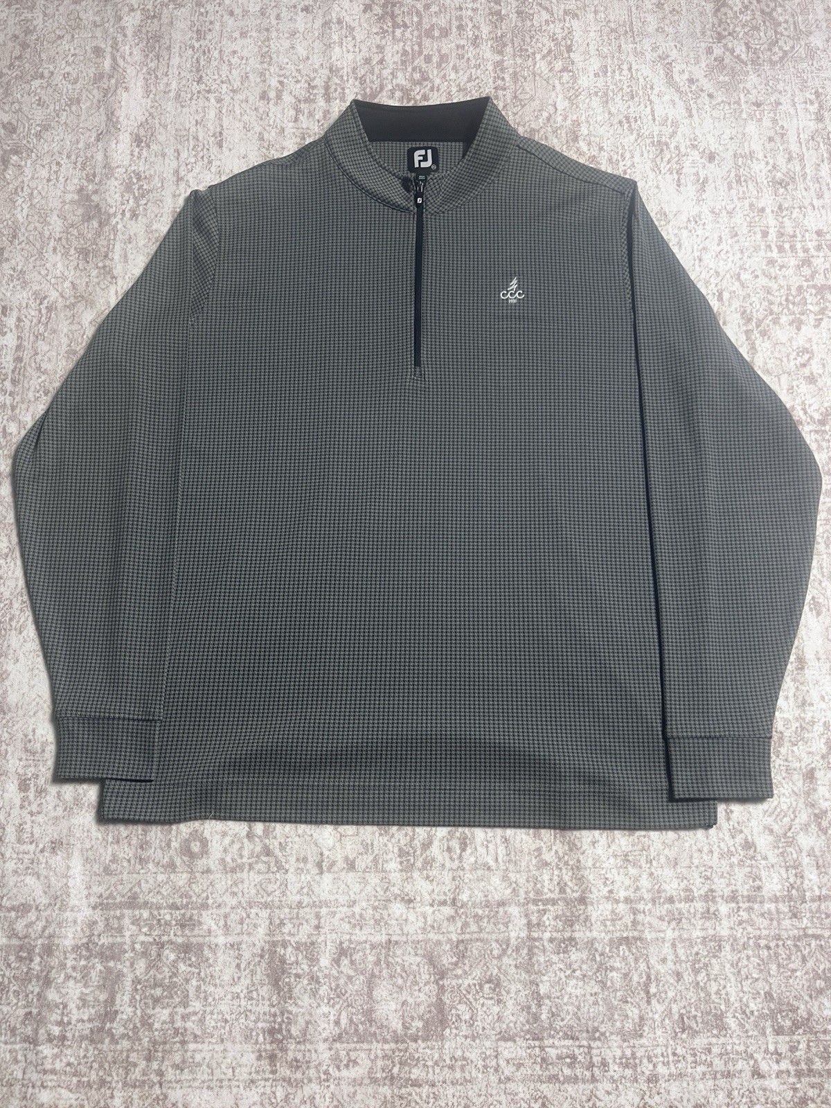 FootJoy Men's 2XL Golf Polo 1/4 Zip Long Sleeve Collared Check Gray Black