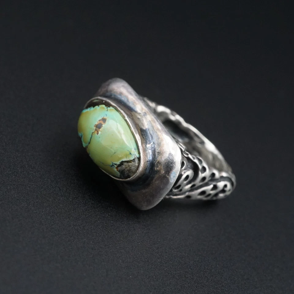 Anillo Dian Malouf Vintage Turquesa Pergamino Plata de Ley Talla 6.25 Artesano RS3802 Foto 2 de 4