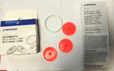 1 x ORIGINAL set of 3 valves + Snorkel joint SUBEA Easybreath  mask