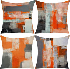 Orange Black Grey Throw Pillow Covers 18X18 Set of 4 Decorative Cushion Cover Wh