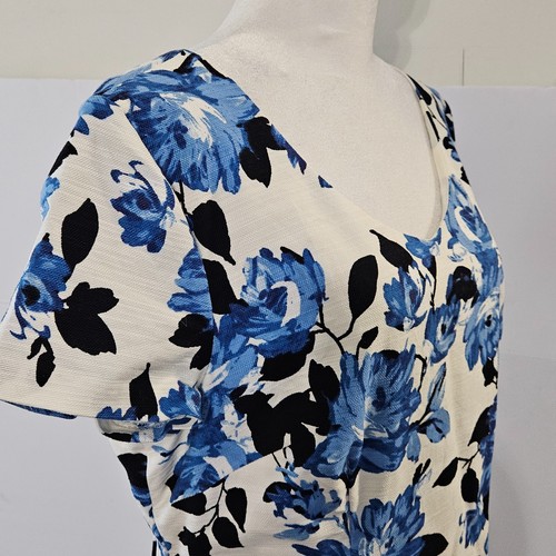 Talbots Größe 14 Baumwolle Polyester creme blau Blumenmuster Freizeit Damen knielang Su - Bild 6 von 24