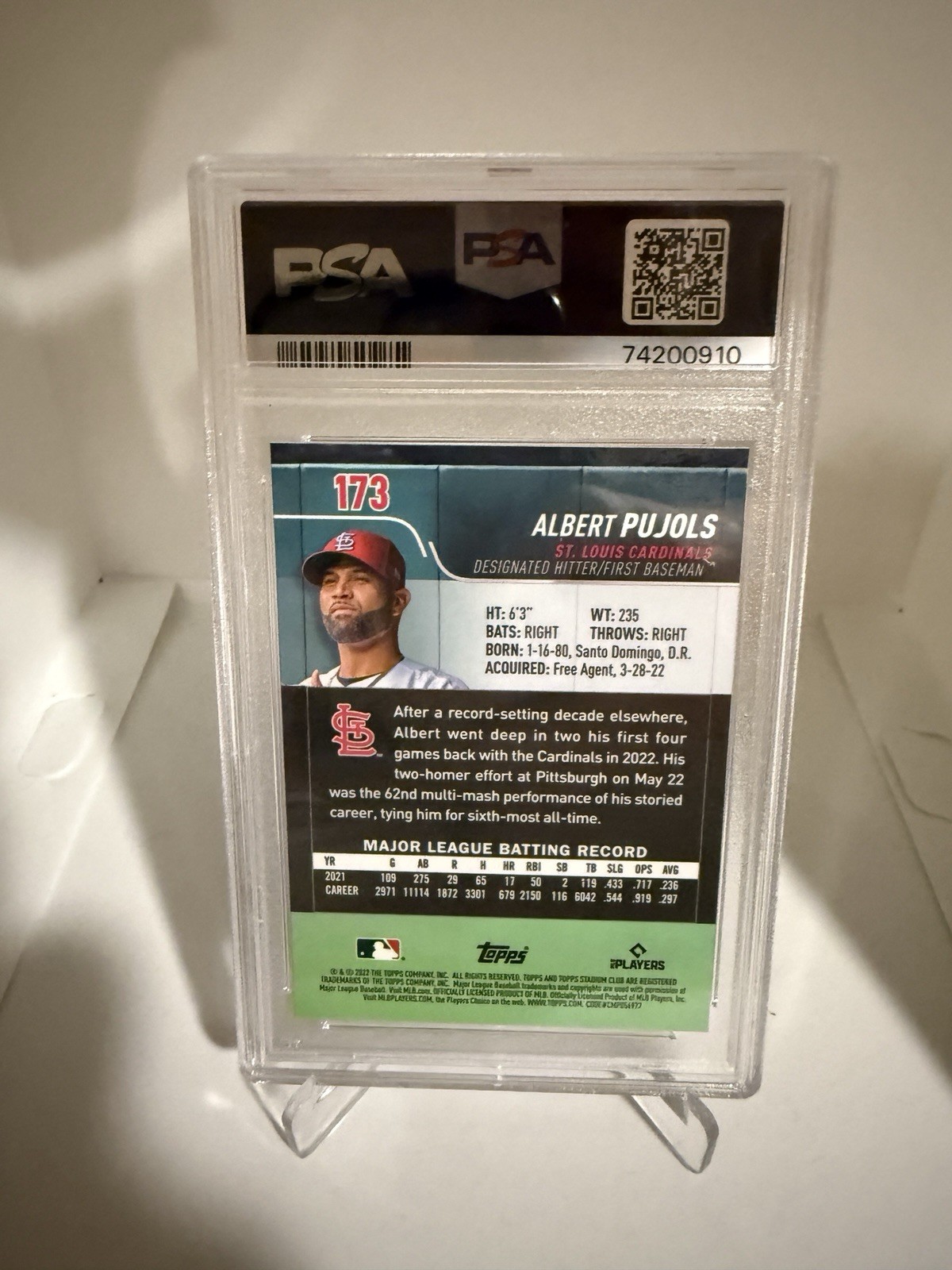 2022 Topps Stadium Club Chrome - Albert Pujols #173 X-Fractor PSA 10 view 2