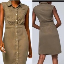NWT WHBM Sleeveless Utility Shirt Dress in Forever Olive Green Wash Size 8