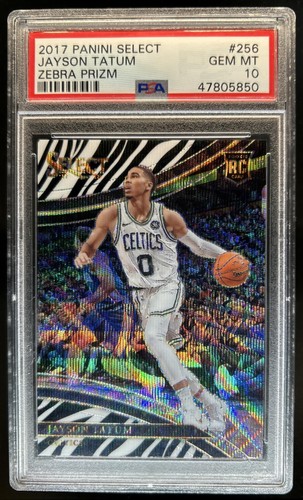 2017-18 Panini Select Jayson Tatum RC Zebra Prizm Courtside #256 Celtics PSA 10