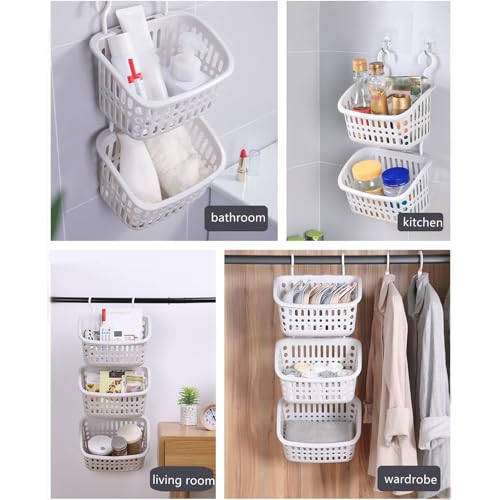 3PCS Plastic Hanging Baskets for Shower, Hanging Basket Organizer with Hooks, - Picture 8 of 8