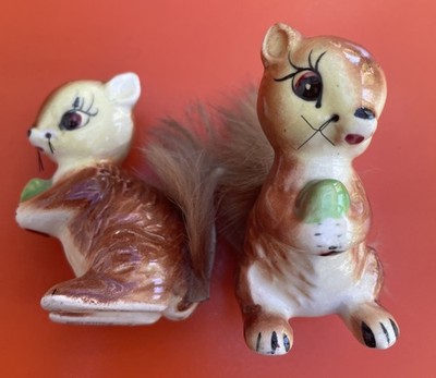 2 Vintage Retro 50er Eichhörnchen Figuren Ornamente Arnart Japan Keramik Echtfell
