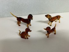 4 Glasfigur Lauscha Hundefamilie Dackel-Familie antik mundgeblasen Top Zustand