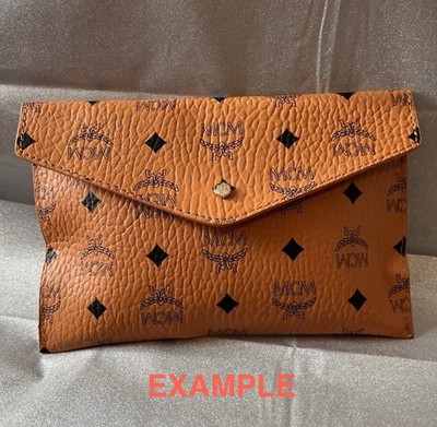 Authentic MCM Envelope Pouch Clutch Cognac Visetos Novelty GWP New