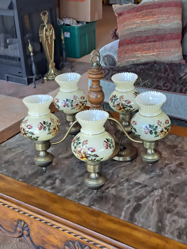 Pendent Vintage Rose Globes Glass 5 Arm Hanging Chandelier Center Light Fixture - Image 3 of 4