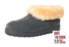 Men's slippers cozy boots suede leather upper sheepskin collar 8 Charcoal Grey
