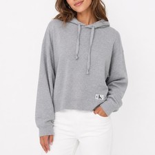 Calvin Klein Jeans Hoodie Womens Large Heather Gray Cotton Long Sleeve Pullover