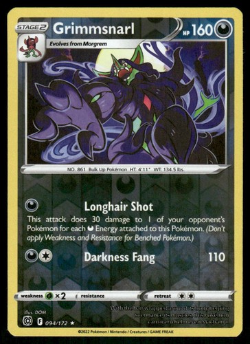 Grimmsnarl 094/172 - Brilliant Stars - Reverse Holo Rare NM