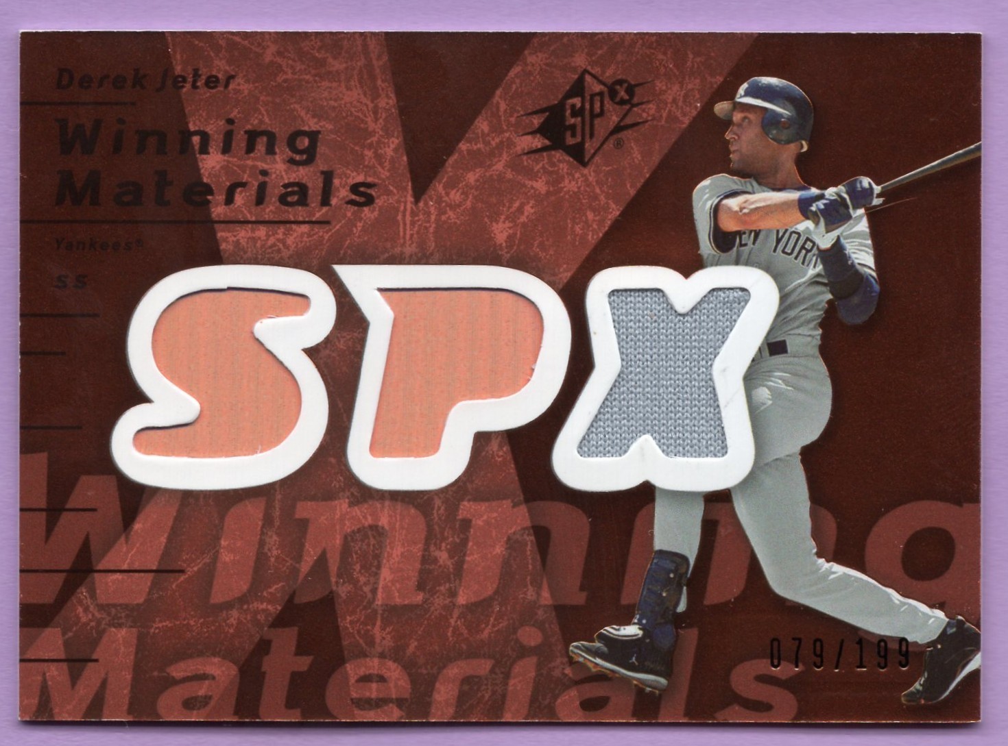 2007 SPX WINNING MATERIALS BRONZE DEREK JETER #D 79/199 GAME USED JERSEY #DJ2