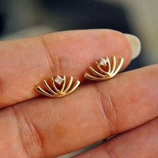 Real Moissanite 0.50Ct Round Flower Stud Earrings 14K Yellow Gold Plated Silver