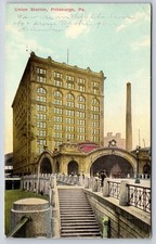 Pittsburgh Pennsylvania~Union Train Station Bldg~Clock~Smokestack~1911 Postcard