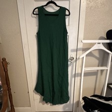 Green Sleeveless Scoop Neck Long Solid Maxi Pullover Dress Regular Size