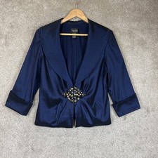 Xscape Joanna Chen Jacket Womens 14 Blue 3/4 Sleeve Beaded Polyester Blend-4755