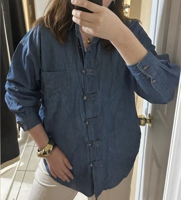 i am Women's Blue Denim 100% Cotton Collared Button-Up Long Sleeve Shirt 38/18W