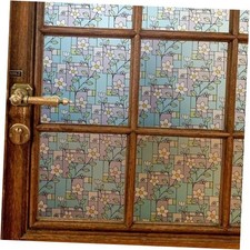 Frosted Privacy Window Film, 35.4" By 157.5" Blue Background White Flower