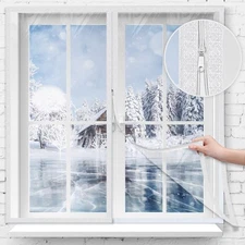 63 x 87 Inches Window Insulation Kit with Zipper Winter Window Plastic for Wi...