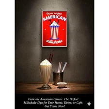 American Milkshake Retro LED Lightbox Sign (10"x7") – Vintage Diner Decor, Soda