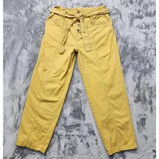 Time and Tru Jeans Womens 14 Yellow Paperbag Belted Button Fly Straight Casual