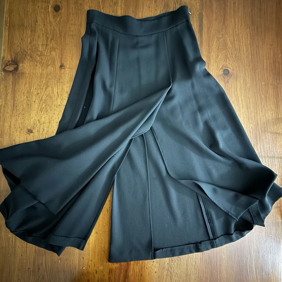 MAX MARA Black Wool SKIRT 10 Midi Double Slit A-Line Italy Minimalist Lagenlook - Image 2 of 4