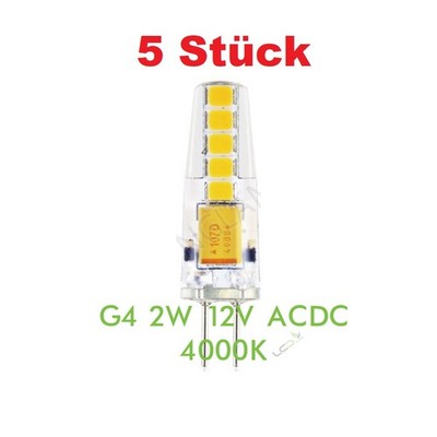 5× G4 LED Lampe 2 W 4000 K 200 lm   Silicon, AC/DC 12 V, neutralweiß