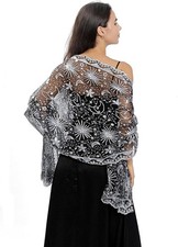 Sequin Stars Moons Shawls and Wraps for Evening DressesWomen sparkly Sheer Me...