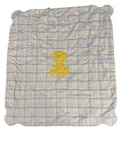 VTG Bear Crib Blanket Baby Quilt Pastel Plaid Yellow 1980s Floor Play USA