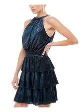 SPEECHLESS Womens Blue Lined Sleeveless Halter Short Party Dress 13