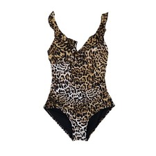 DKNY Women's Ruffle Neck One-Piece Swim Suit Jaguar S New