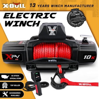 X-BULL 10000LBS Electric Winch Synthetic Rope Towing Trailer Truck 4WD Off-Road