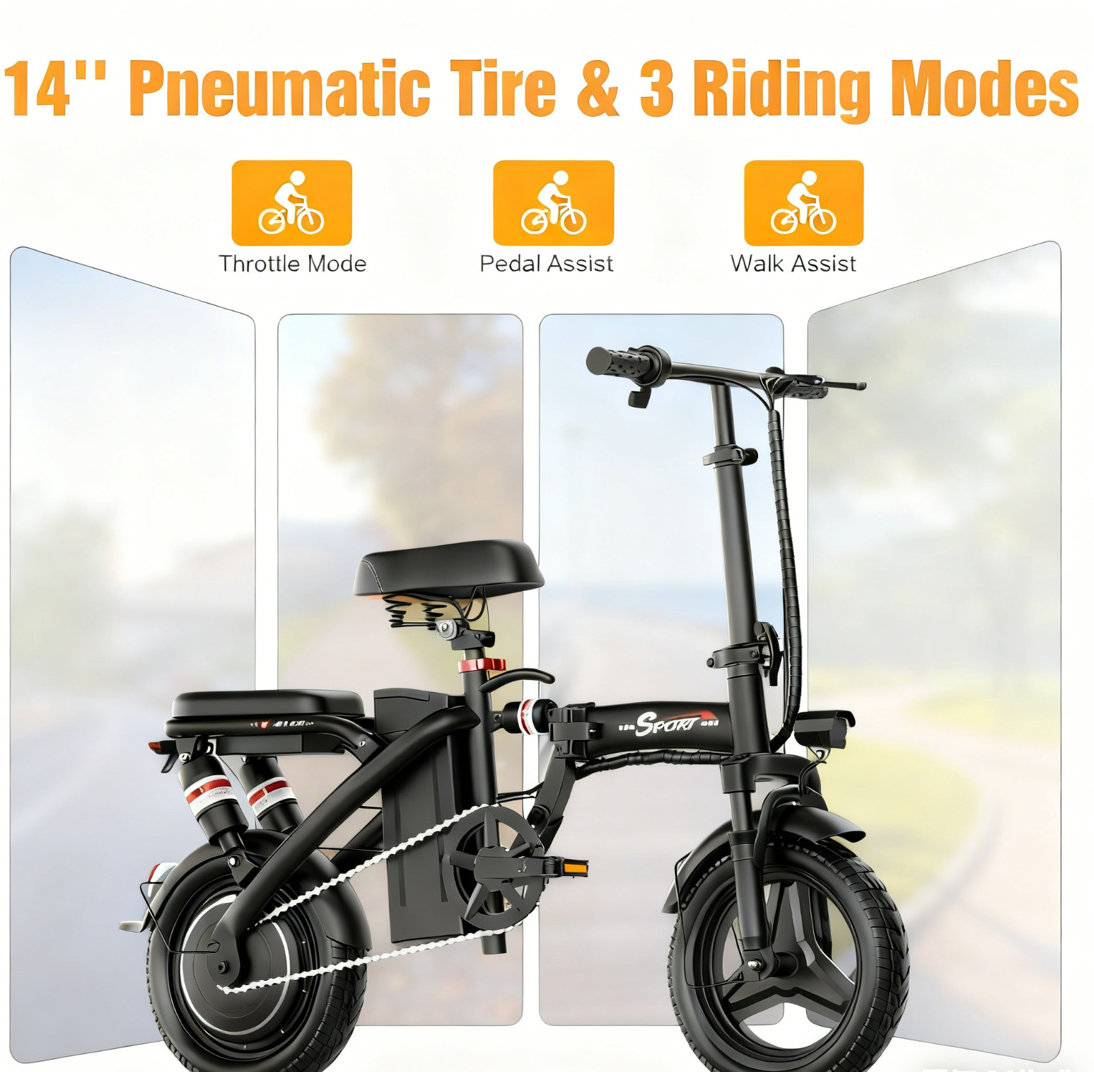 1500W Folding Electric Bike Removable Battery E-Bike 30MPH 45 Miles Range 14"