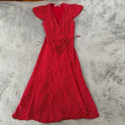Reformation Red White Polka Dot Flutter Sleeve Wrap Midi Dress XS Extra  Small | eBay