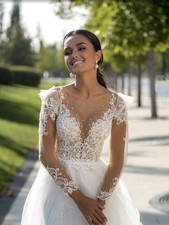 Off-white Beaded top wedding dress sparkly tulle A-line