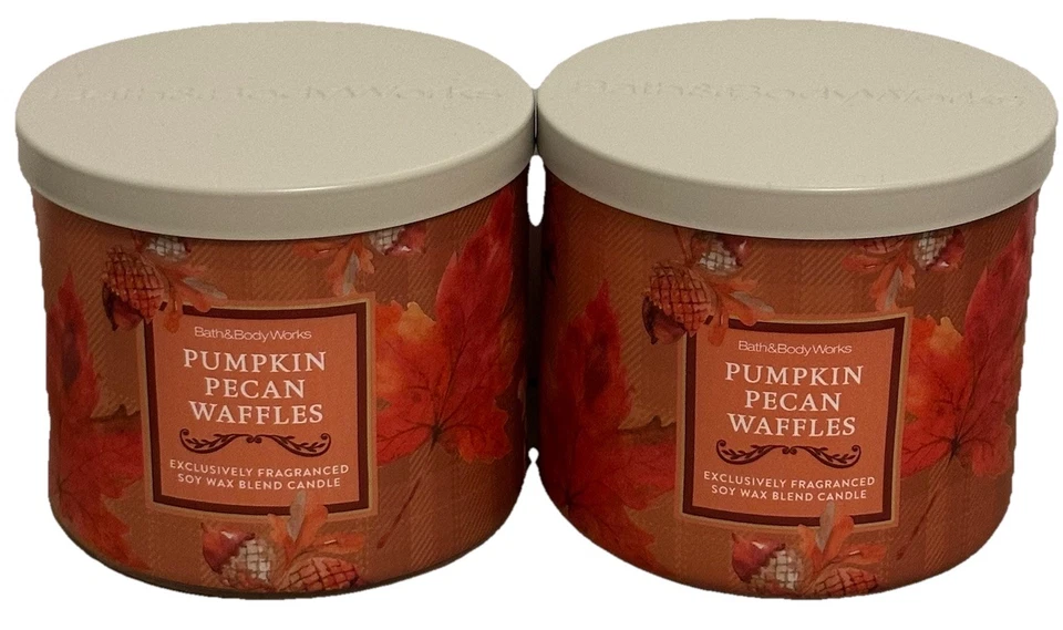 Вафли Pumpkin Pecan от Bath And Body Works 3 фитиля ароматизированная свеча 2 шт. новые - Изображение 3 из 4