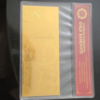 Australia $100 Gold In Protective Sleeve 24K Gold Banknote Note with COA