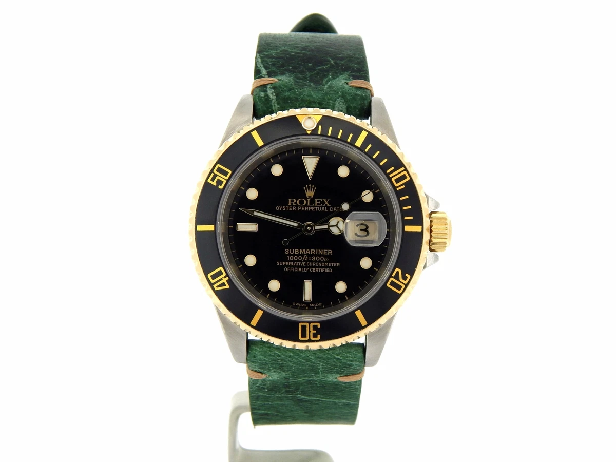 Rolex Mens Submariner Watch SS & 18K Yellow Gold Green