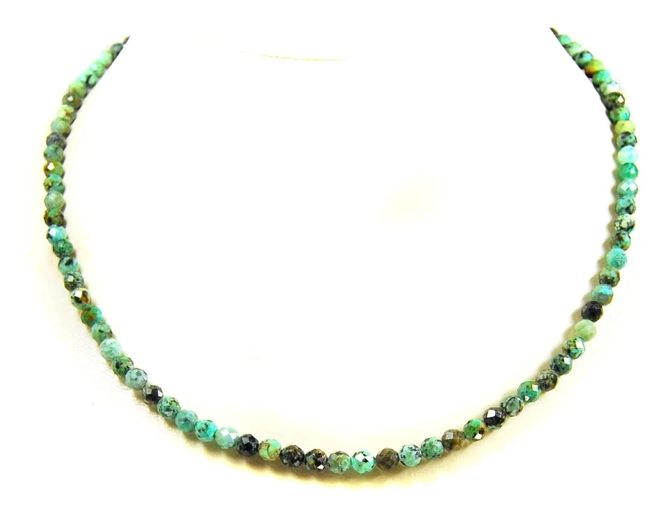 Collar De Turquesa Africana Facetada Ø-3 Mm Cierre De Plata 925 - Imagen 2 de 3