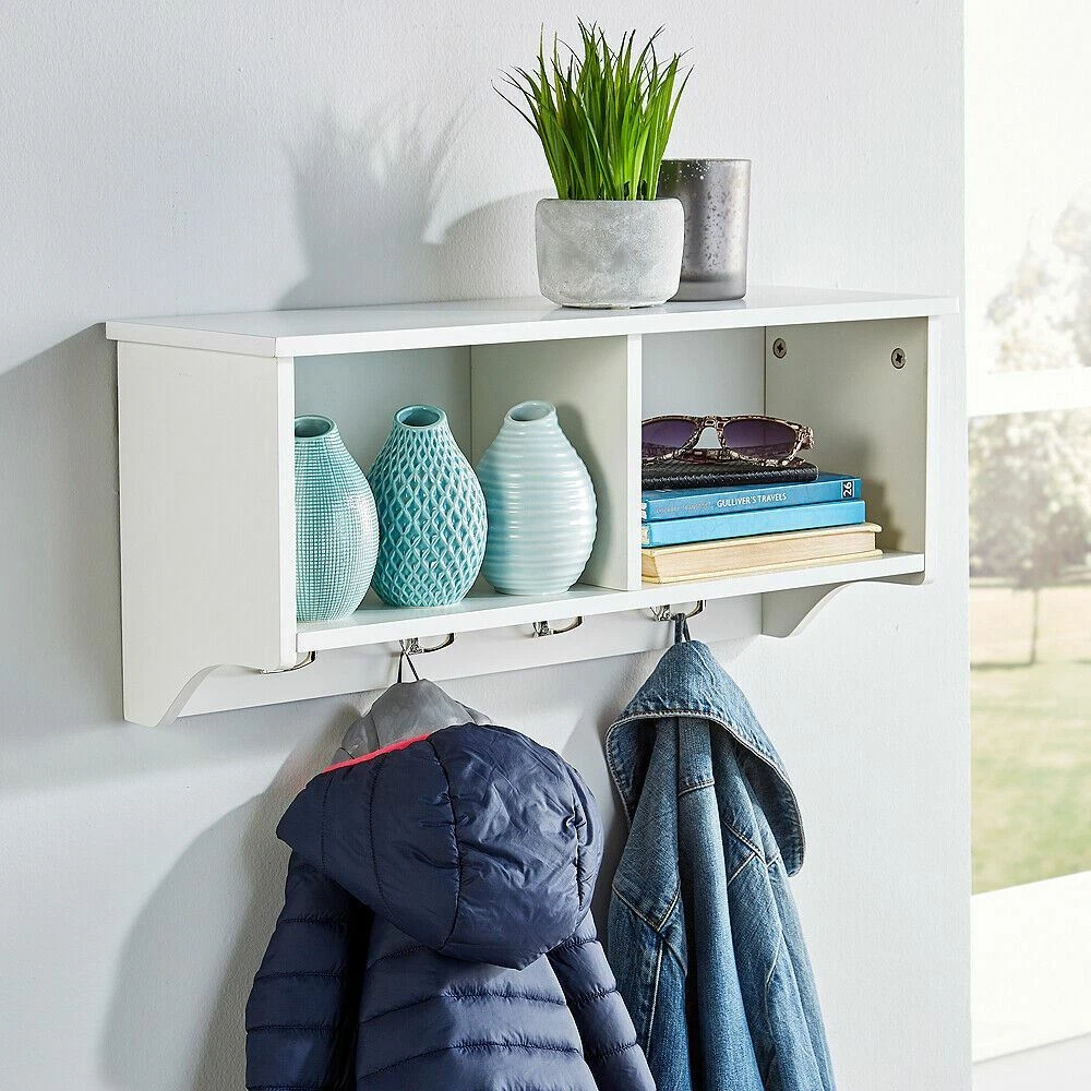 Shelf with on sale hooks for bathroom